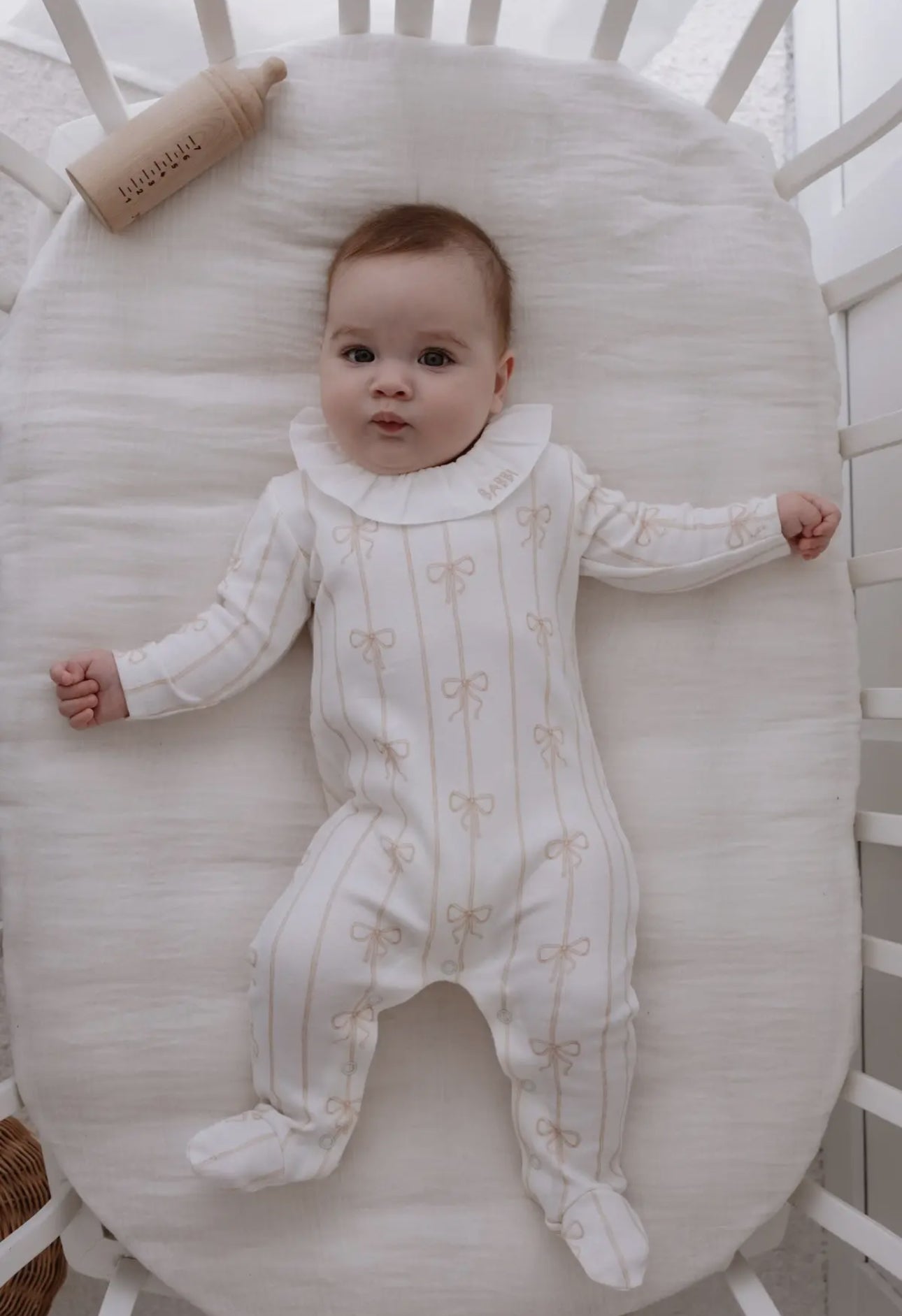 Baby Footed Onesie - Ribbon/Beige