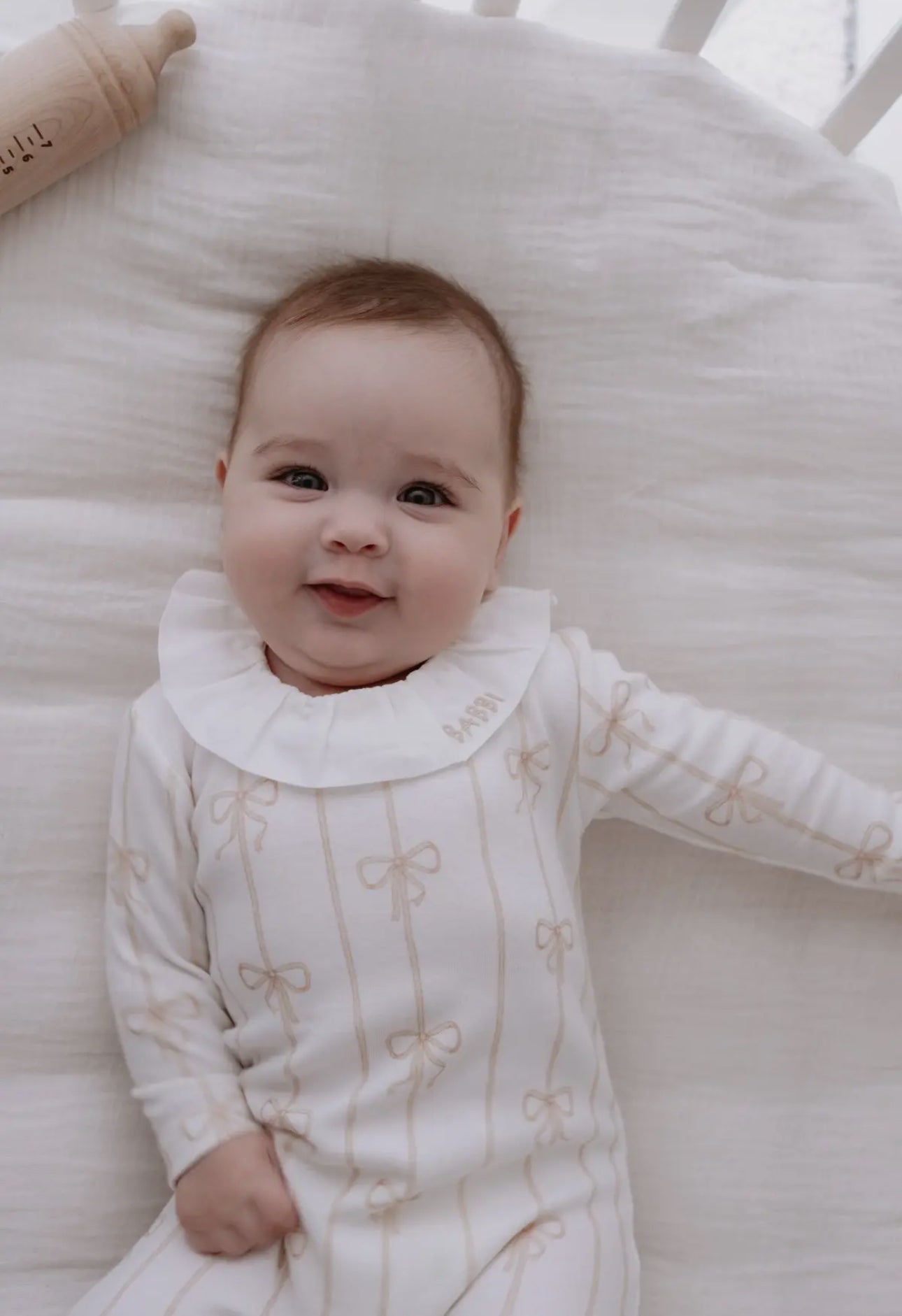 Baby Footed Onesie - Ribbon/Beige