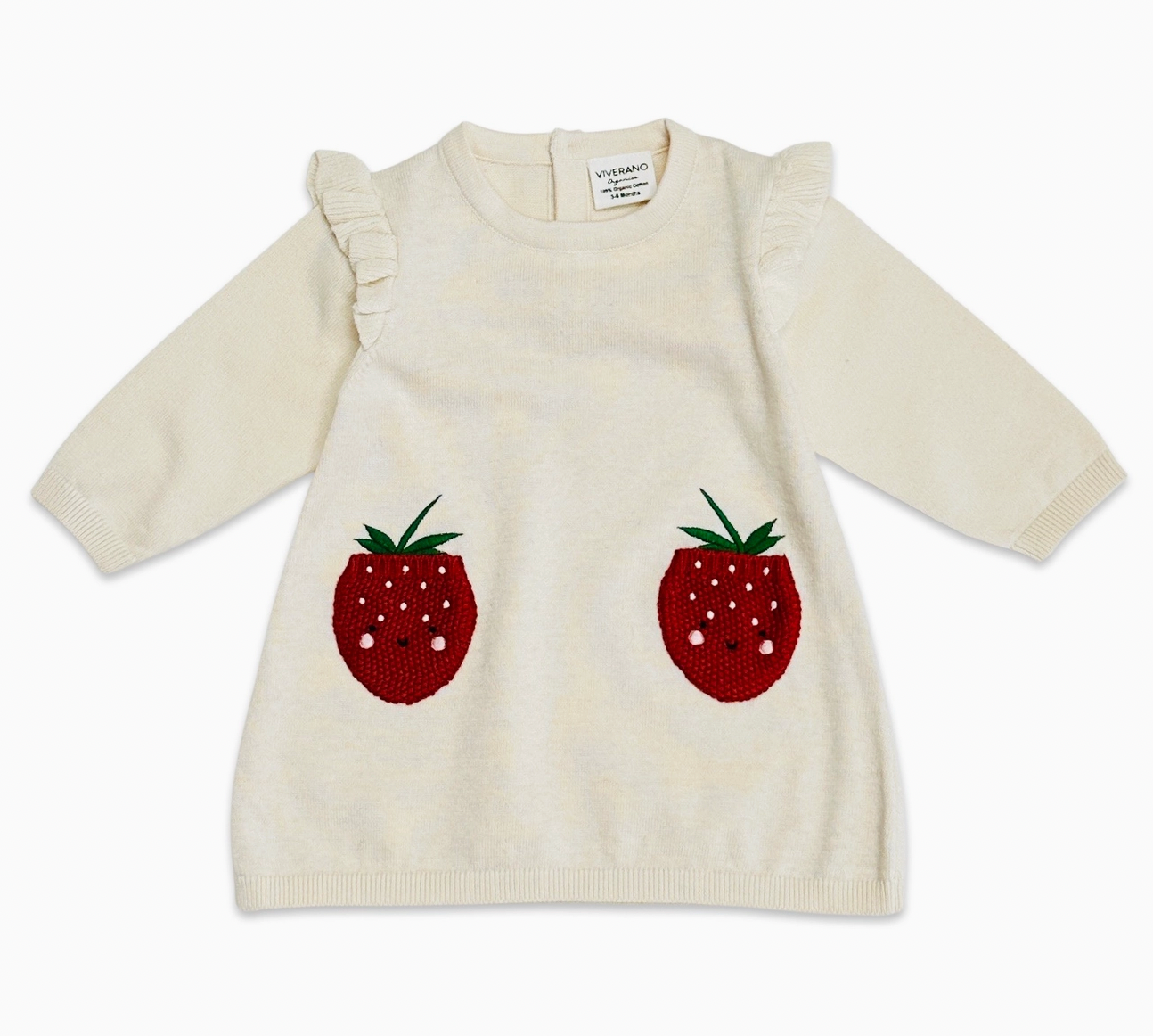 Strawberry Embroidered Pocket Ruffle Baby Dress (Organic)