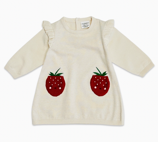 Strawberry Embroidered Pocket Ruffle Baby Dress (Organic)