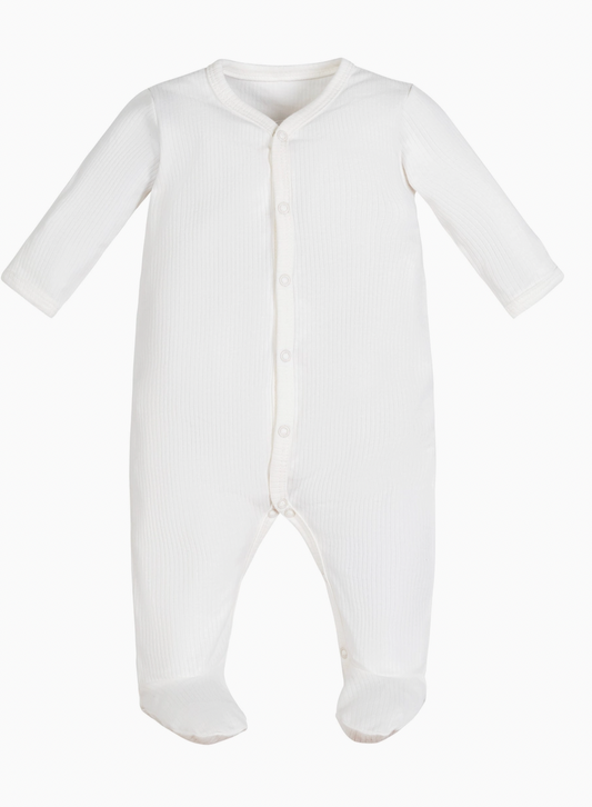Drop Needle - Snap Front Footie - Organic White