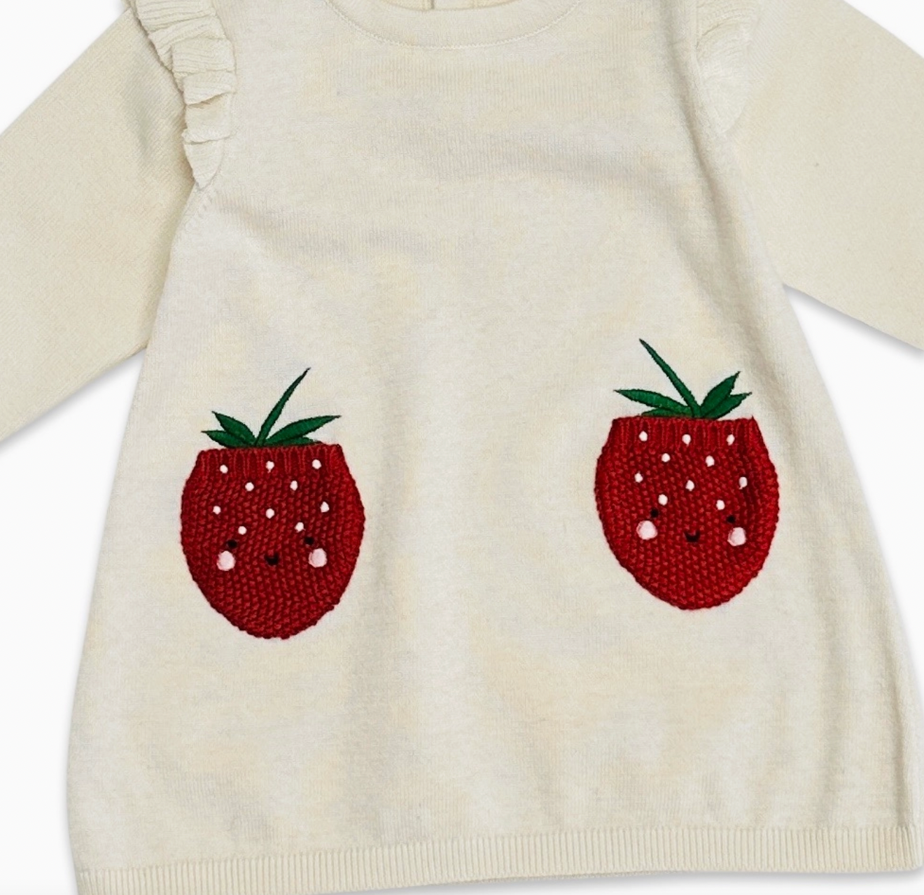 Strawberry Embroidered Pocket Ruffle Baby Dress (Organic)