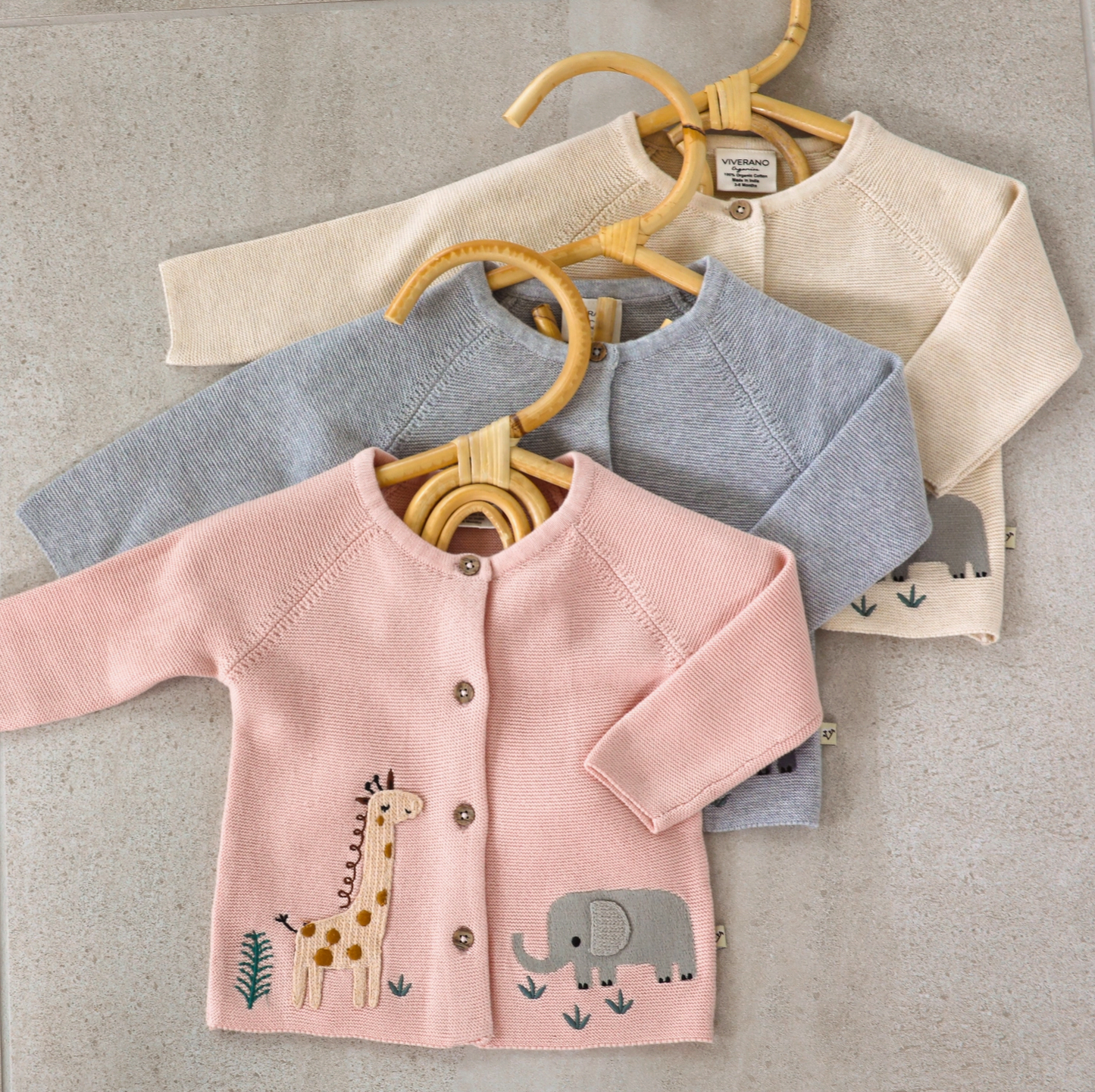 Animal Safari Embroidered Baby Cardigan Sweater (Organic)