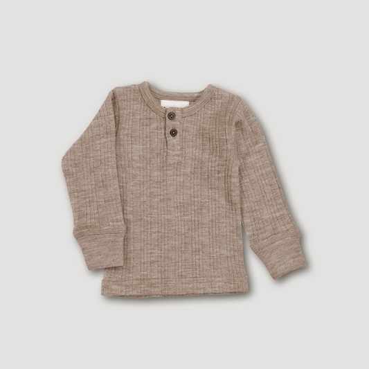 Wool Rib Henley Top - Sand